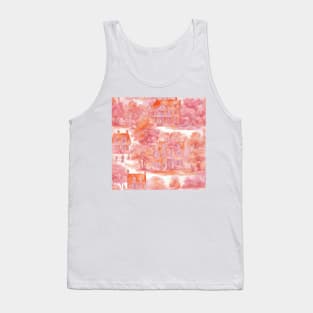 French country mansion watercolor sketch in pink and orange Tank Top